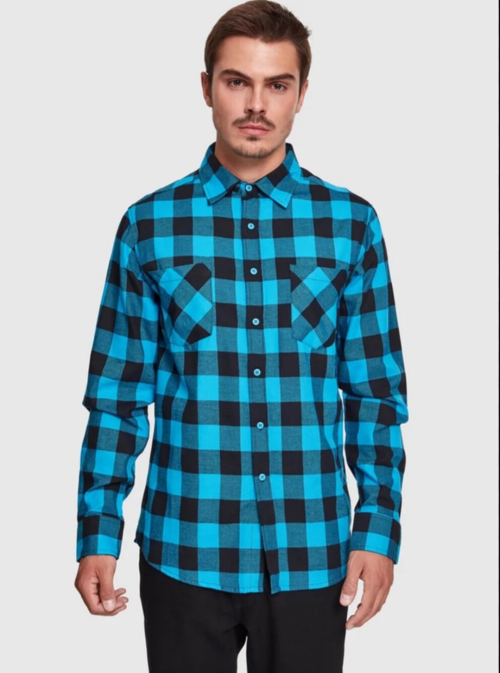 🏷️3/$8 Architect Jean Co. Teal/Black Checkered Plaid Shirt Size Medium